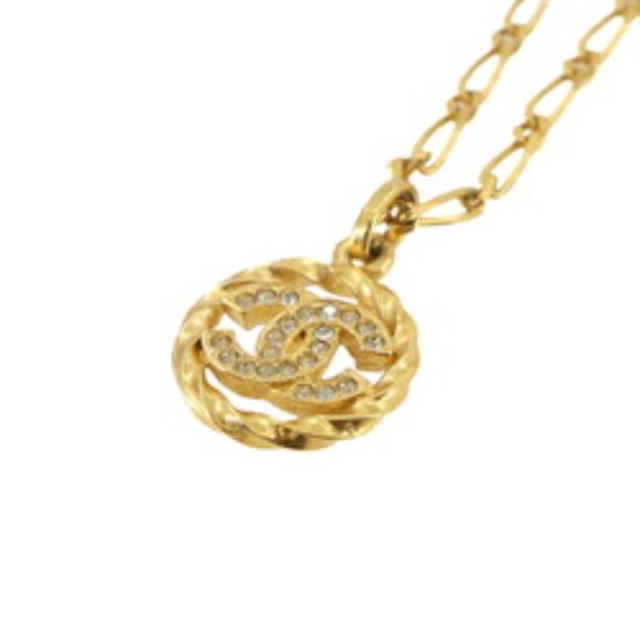 #39  CHANEL Coco Mark Rhinestone Necklace Gold 1982 - Picture 1 of 7